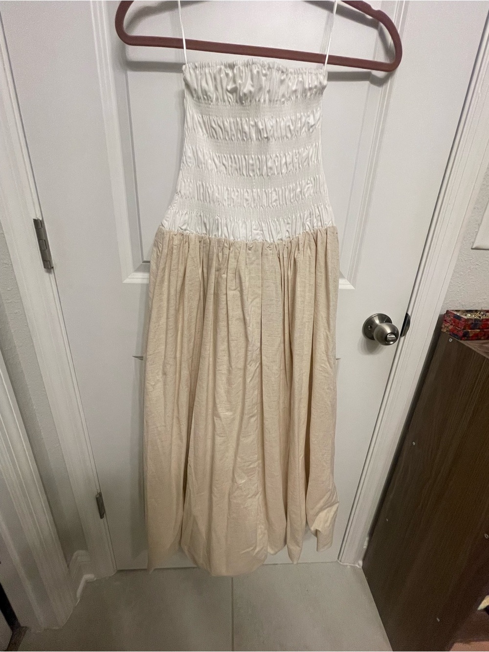 Strapless Smocked Maxi Dress in White & Cream NWOT